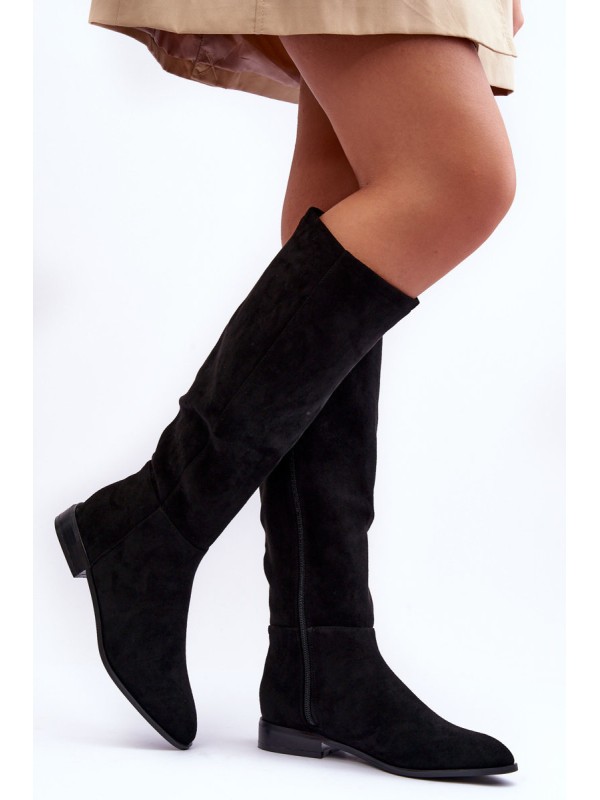 Leather Ankle Boots On Flat Heel Black Eelin