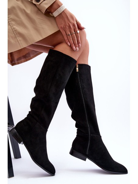 Leather Ankle Boots On Flat Heel Black Eelin