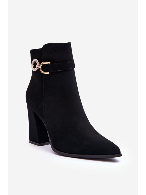 Leather Boots On Heel With Ornament Black Lymall