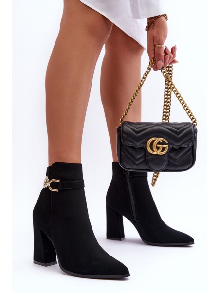 Leather Boots On Heel With Ornament Black Lymall