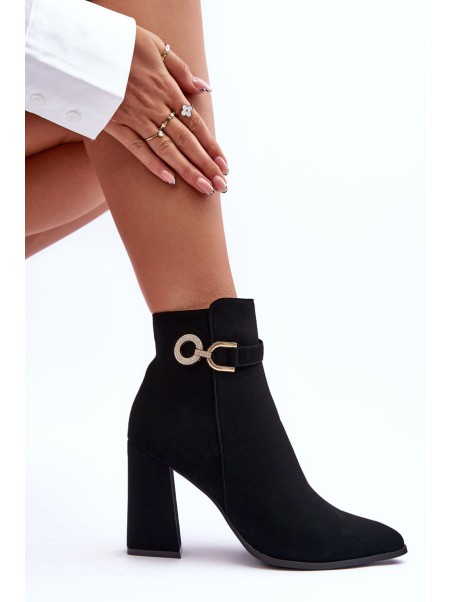Leather Boots On Heel With Ornament Black Lymall
