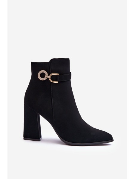 Leather Boots On Heel With Ornament Black Lymall