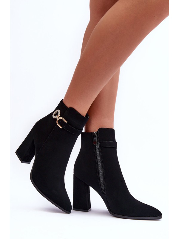 Leather Boots On Heel With Ornament Black Lymall
