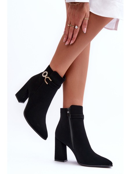 Leather Boots On Heel With Ornament Black Lymall