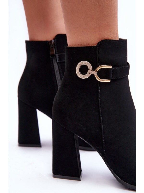 Leather Boots On Heel With Ornament Black Lymall
