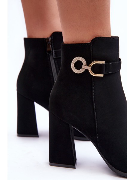 Leather Boots On Heel With Ornament Black Lymall