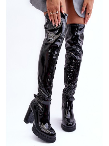 Lacquered Over The Knee Boots On Massive Heel Black Kytia