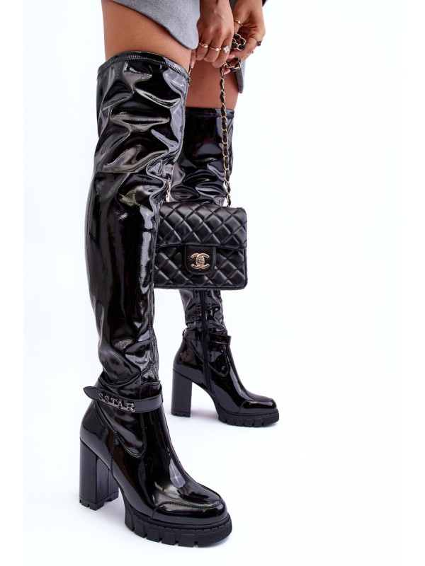 Lacquered Over The Knee Boots On Massive Heel Black Kytia