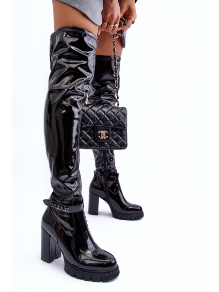 Lacquered Over The Knee Boots On Massive Heel Black Kytia