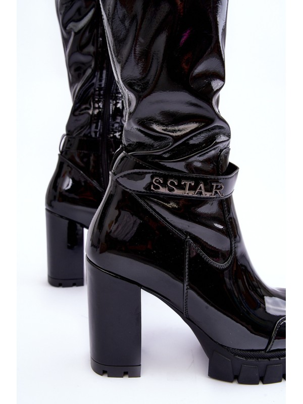 Lacquered Over The Knee Boots On Massive Heel Black Kytia