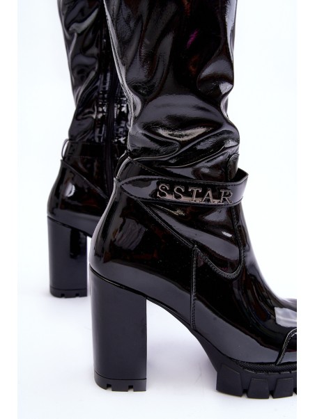 Lacquered Over The Knee Boots On Massive Heel Black Kytia