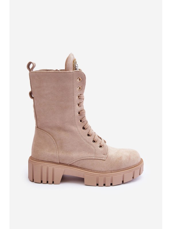 Leather Boots Workery With Jewellery Decoration Beige Marx
