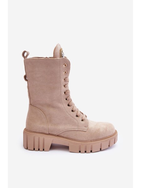 Leather Boots Workery With Jewellery Decoration Beige Marx
