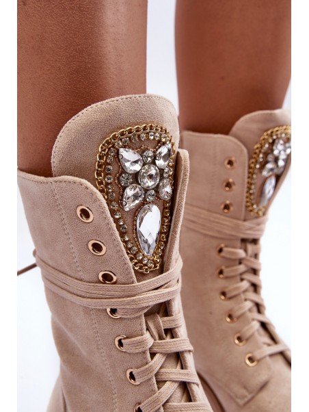 Leather Boots Workery With Jewellery Decoration Beige Marx