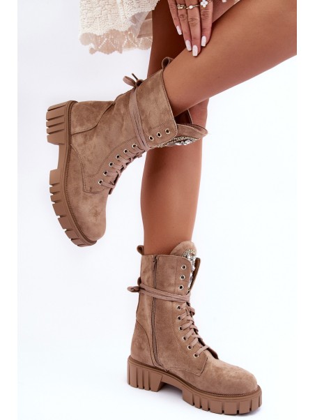 Suede Boots With Jewelry Decoration Workery Dark Beige Marx