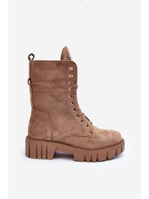 Suede Boots With Jewelry Decoration Workery Dark Beige Marx