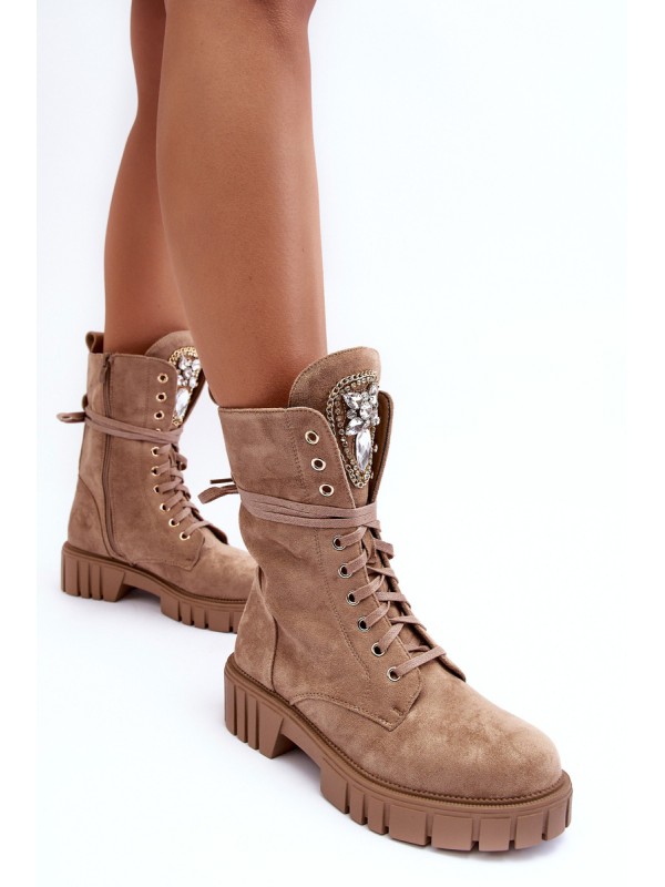 Suede Boots With Jewelry Decoration Workery Dark Beige Marx