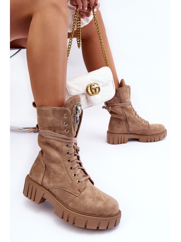 Suede Boots With Jewelry Decoration Workery Dark Beige Marx