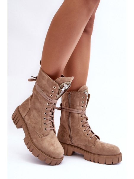 Suede Boots With Jewelry Decoration Workery Dark Beige Marx