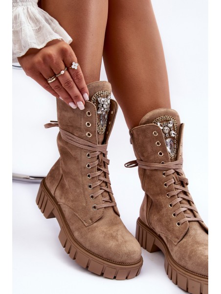 Suede Boots With Jewelry Decoration Workery Dark Beige Marx