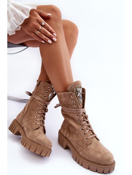 Suede Boots With Jewelry Decoration Workery Dark Beige Marx
