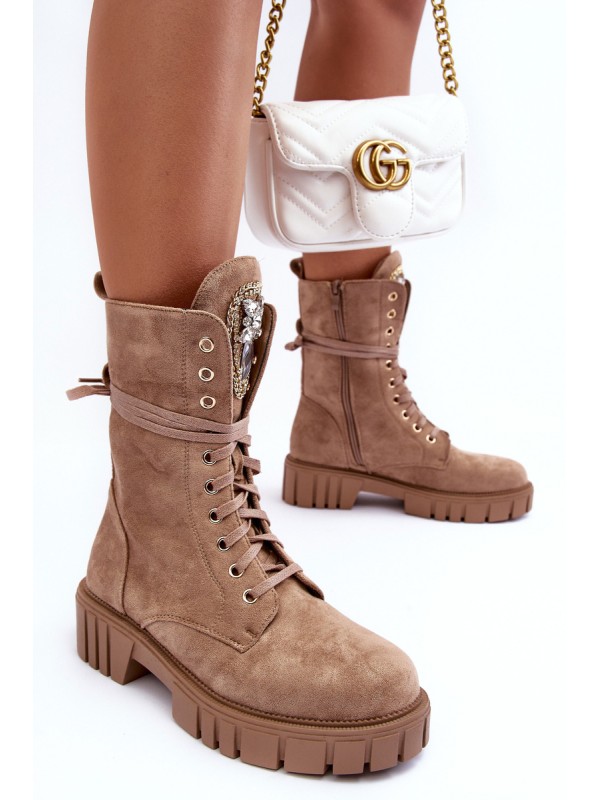 Suede Boots With Jewelry Decoration Workery Dark Beige Marx