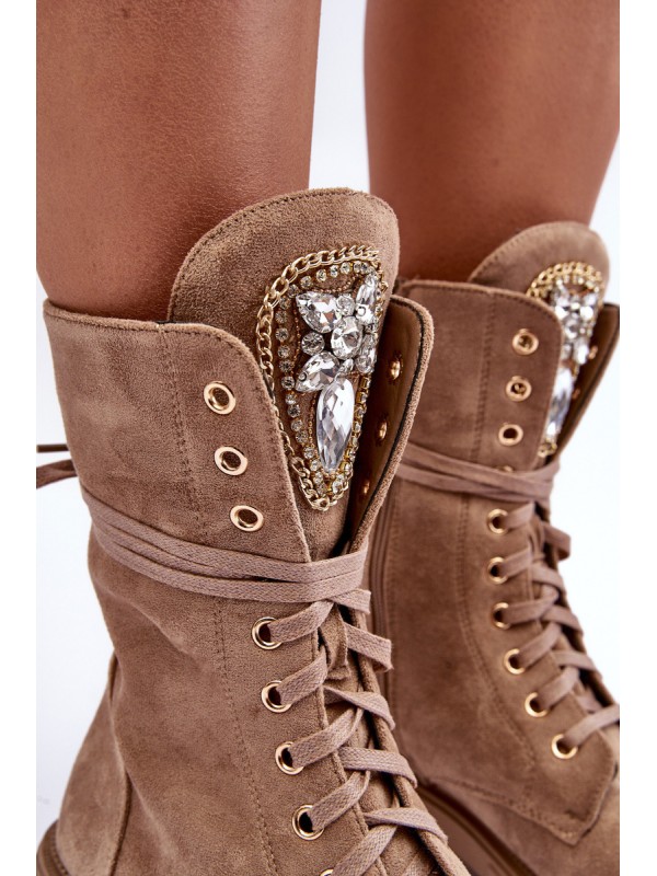 Suede Boots With Jewelry Decoration Workery Dark Beige Marx