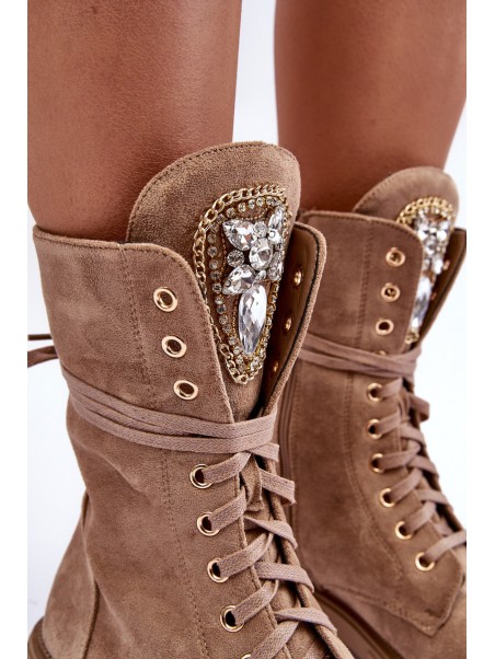 Suede Boots With Jewelry Decoration Workery Dark Beige Marx