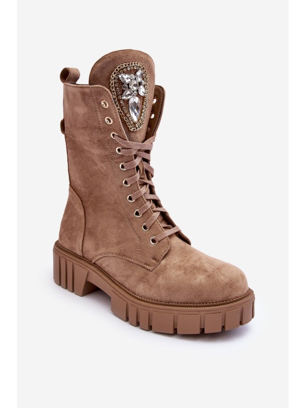 Suede Boots With Jewelry Decoration Workery Dark Beige Marx