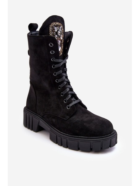 Leather Ankle Boots with Jewellery Embellishment Black Marx