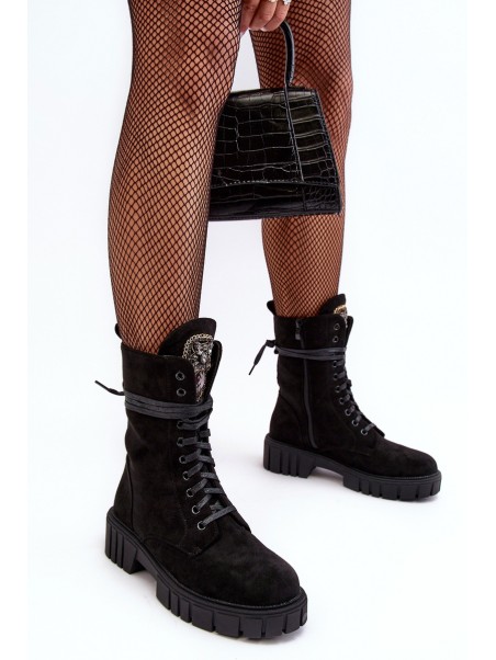 Leather Ankle Boots with Jewellery Embellishment Black Marx