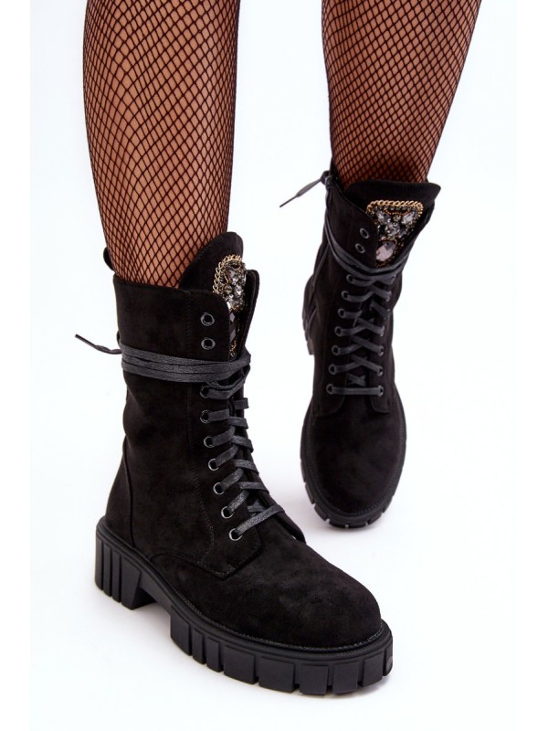 Leather Ankle Boots with Jewellery Embellishment Black Marx Leather Ankle Boots with Jewellery Embellishment Black Marx