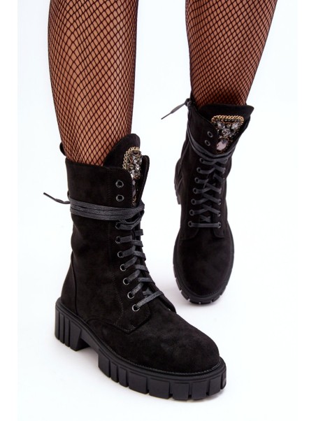 Leather Ankle Boots with Jewellery Embellishment Black Marx