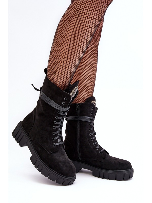 Leather Ankle Boots with Jewellery Embellishment Black Marx