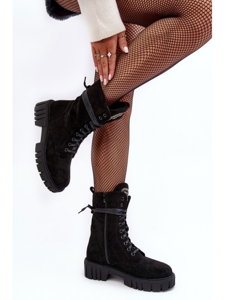Leather Ankle Boots with Jewellery Embellishment Black Marx