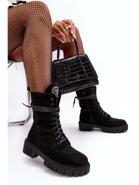 Leather Ankle Boots with Jewellery Embellishment Black Marx