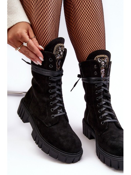 Leather Ankle Boots with Jewellery Embellishment Black Marx
