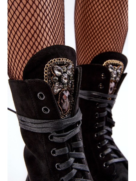 Leather Ankle Boots with Jewellery Embellishment Black Marx