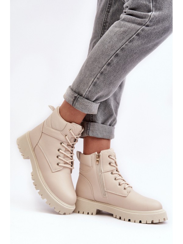 Women's Zipper Fleece-Lined Boots Beige Gremiva