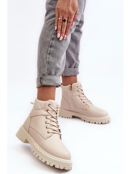 Women's Zipper Fleece-Lined Boots Beige Gremiva