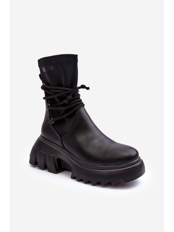 Lace-up Boots on Massive Platform Black Big Star MM274590