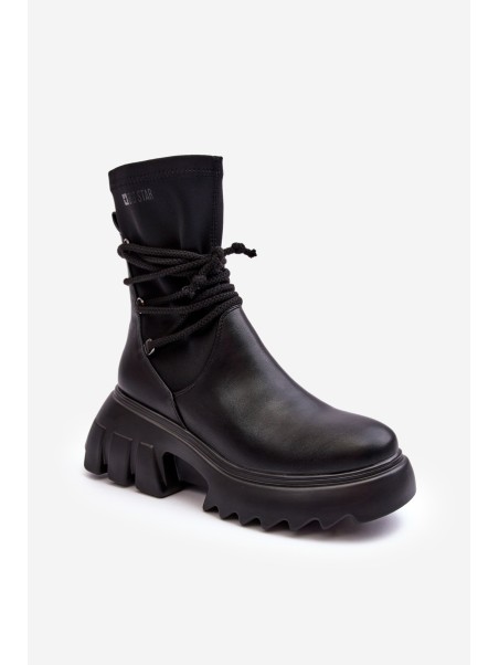 Lace-up Boots on Massive Platform Black Big Star MM274590