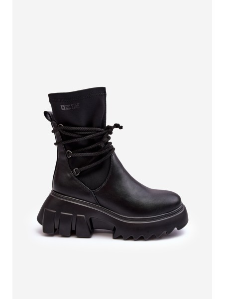 Lace-up Boots on Massive Platform Black Big Star MM274590