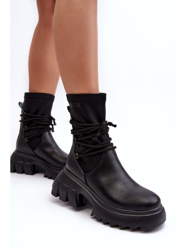 Lace-up Boots on Massive Platform Black Big Star MM274590