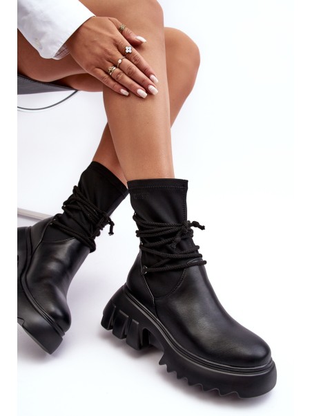 Lace-up Boots on Massive Platform Black Big Star MM274590
