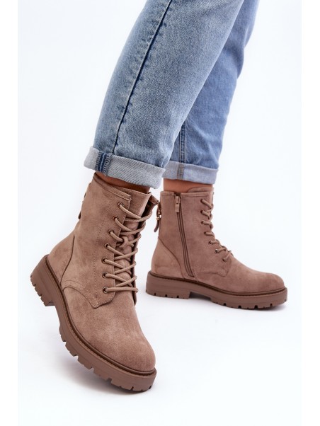 Women's Zip-Up Booties Dark Beige Ninsuni