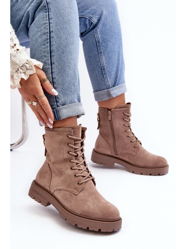 Women's Zip-Up Booties Dark Beige Ninsuni