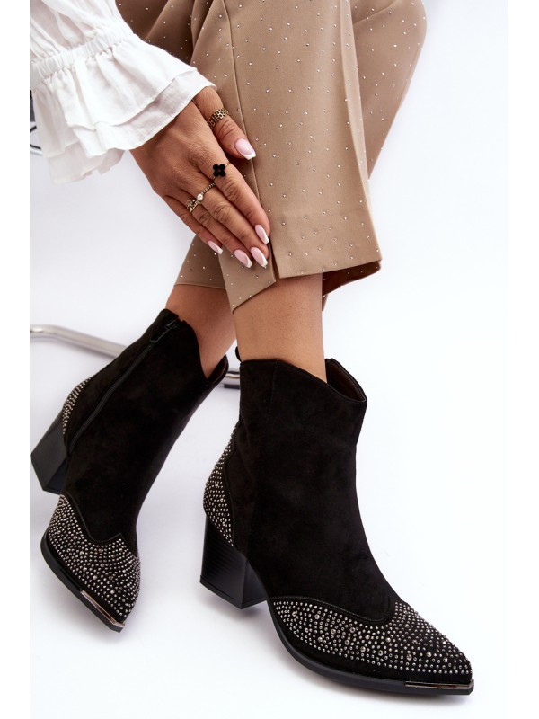 Women's Embellished Cowboy Boots On Heel Black Eleduana