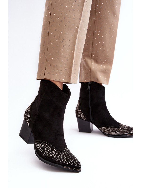 Women's Embellished Cowboy Boots On Heel Black Eleduana