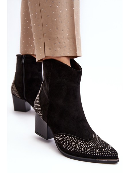 Women's Embellished Cowboy Boots On Heel Black Eleduana